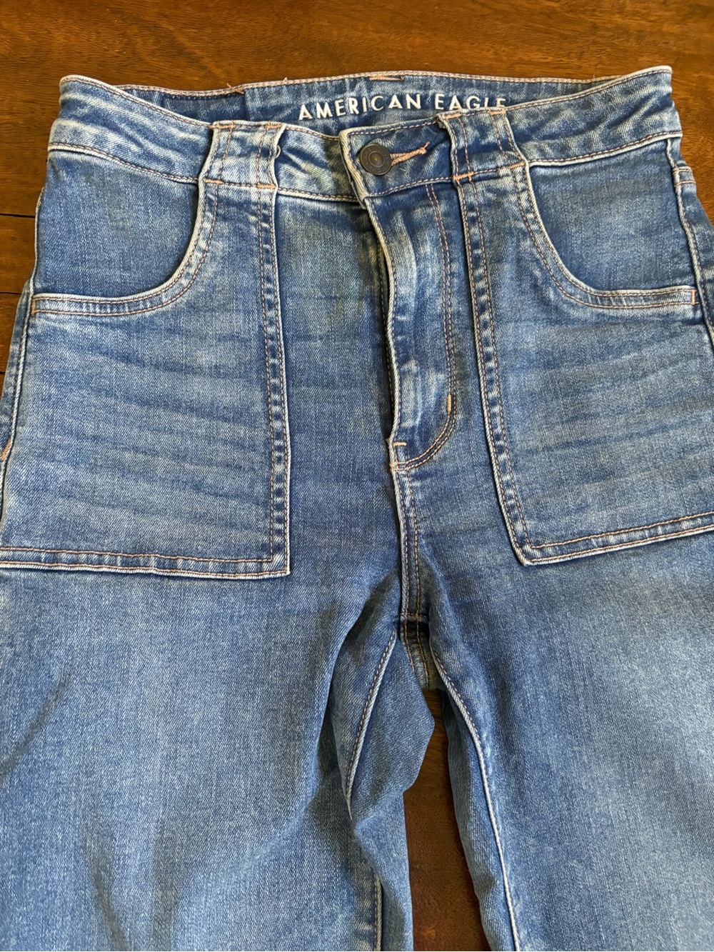 American Eagle Jeans Womens Sz 2 Blue Super Hi Rise Flare Stretch Trouser - Picture 6 of 10
